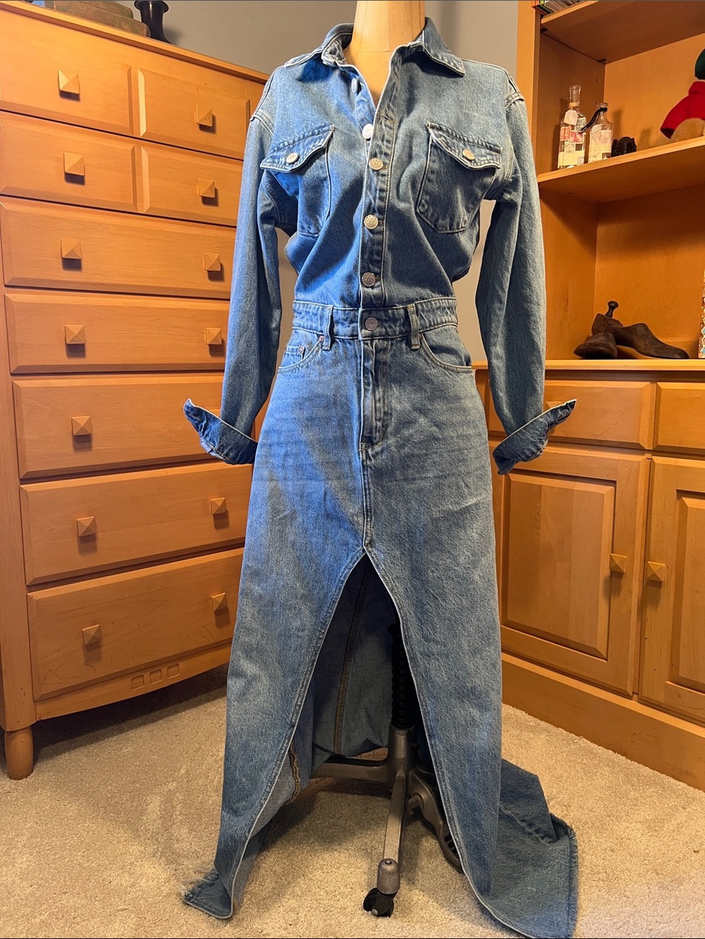 ZGY Denim dress Button-Up & Front-Slit Maxi Skirt